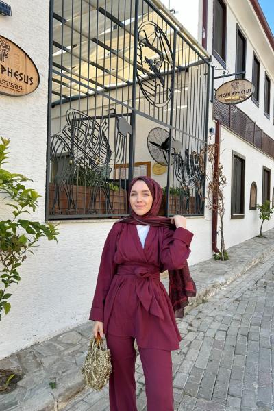Otriş detaylı Takım ( 15 güne kargoda) Bordo