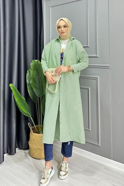 Gofre Gömlek Elbise - Benetton yeşil Yeşil