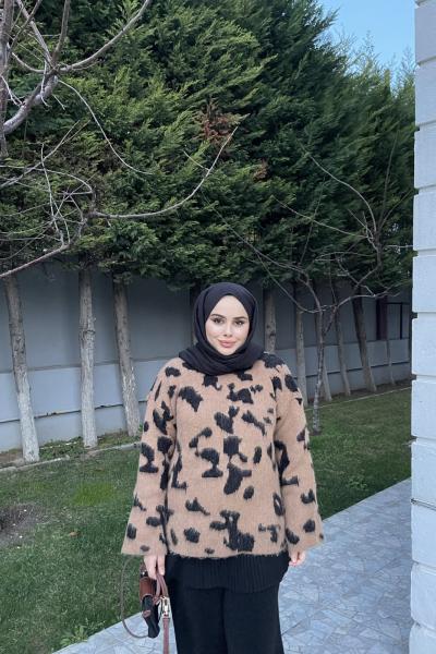 Yeni Leopar kazak Siyah Kahverengi